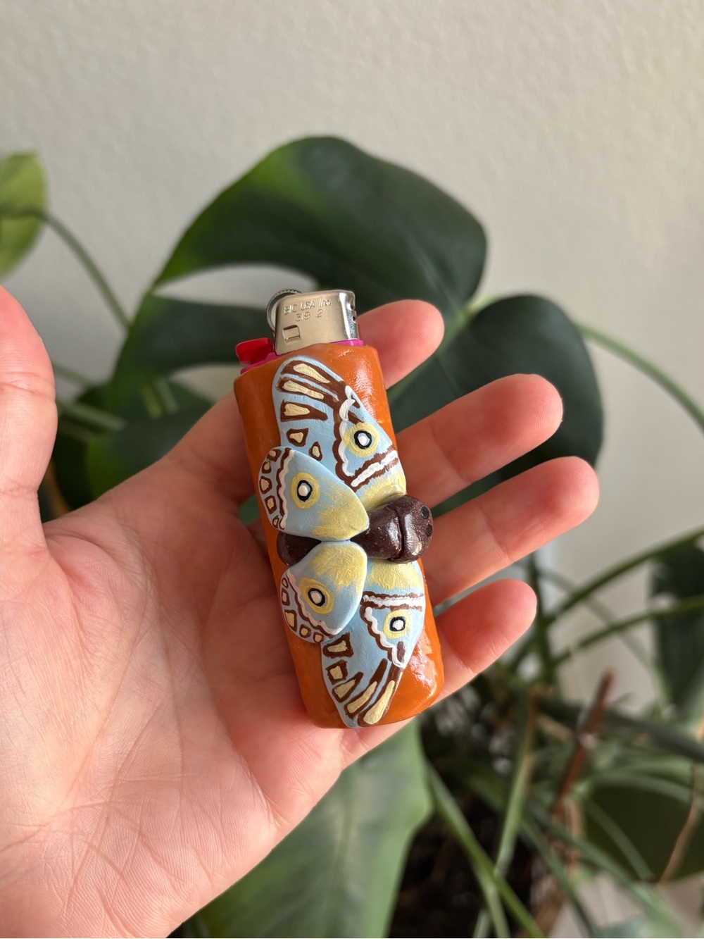 Butterfly Reusable Lighter Case Polymer Clay Handmade - Picture 1 of 3
